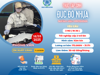 TUYỂN 3 NỮ LÀM ĐÚC ĐỒ NHỰA TẠI HIROSHIMA VỚI NHIỀU ĐÃI NGỘ HẤP DẪN