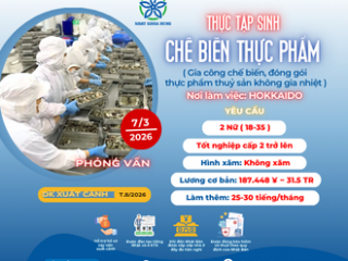 | HOKKAIDO | TUYỂN 2 NỮ CHẾ BIẾN THỰC PHẨM LÀM VIỆC TẠI NHẬT BẢN