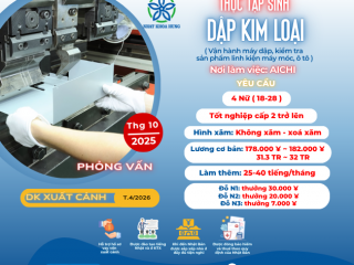 |AICHI| TUYỂN 4 NỮ DẬP KIM LOẠI VẬN HÀNH MÁY DẬP, KIỂM TRA SẢN PHẨM LINH KIỆN MÁY MÓC,Ô TÔ