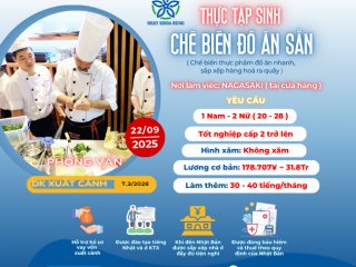 | NAGASAKI | CẦN TUYỂN NGƯỜI CHO ĐƠN CHẾ BIẾN ĐỒ ĂN SẴN TẠI NHẬT BẢN