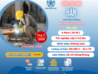 | OSAKA | TUYỂN 6 NAM LÀM VIỆC HÀN BÁN TỰ ĐỘNG LƯƠNG HẤP DẪN
