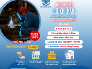 [SHIZUOKA] TUYỂN ĐƠN HÀNG DÀNH CHO NAM VỚI MỨC THU NHẬP RẤT TỐT